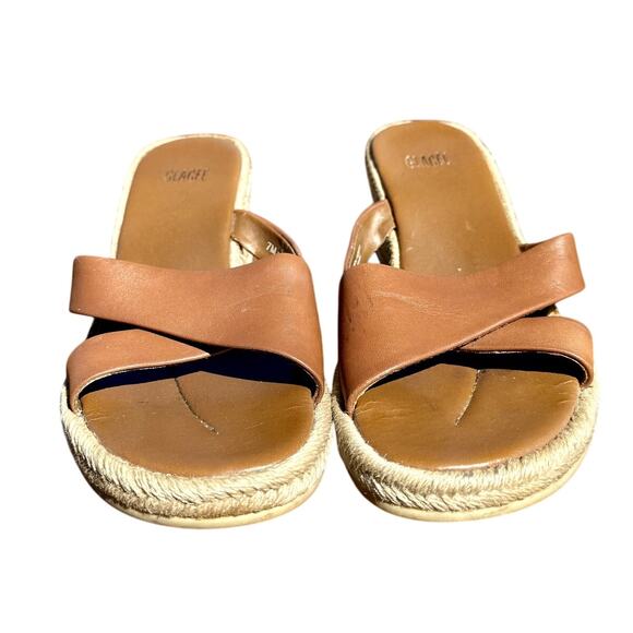 Glacee Tan Leather Espadrille‎ Platform Slide Sandals sz 7 - Picture 1 of 6